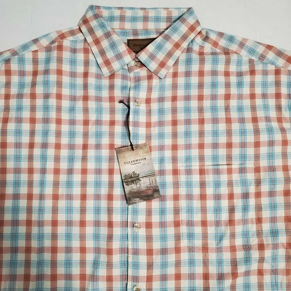 Clearwater Outfitters Shirt Plaid Button NWT XXL 2XL Blue Orange Pastel - Picture 3 of 11